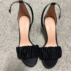 J Crew Collection Rylie Ruched-Strap Heels in Satin Black 7.5